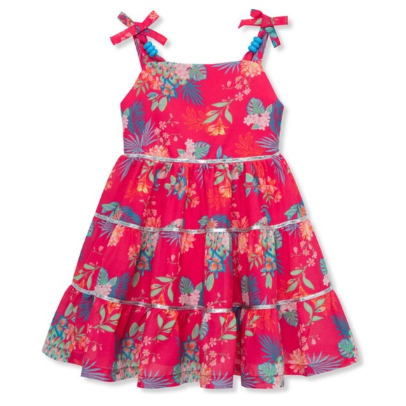 Peek Other - Girls Peek Tiered midi Dress strappy glitzy rainbowcore Barbiecore party holiday